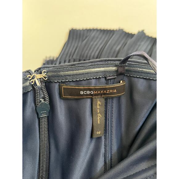 BCBG Maxazria Strapless Tiered Ruffle Mini Dress Womens Size 2 Navy Blue Hoco - Picture 5 of 16